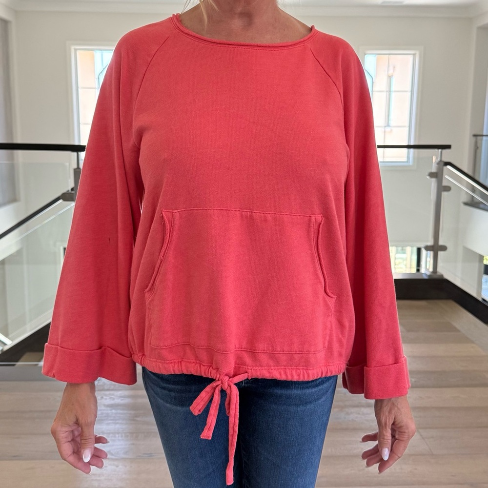 Treasure & Bond Pink 3/4 Sleeve Tie Front Sweatshirt
